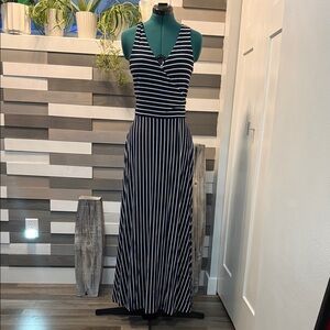 Boden Navy and White Striped Maxi Dress